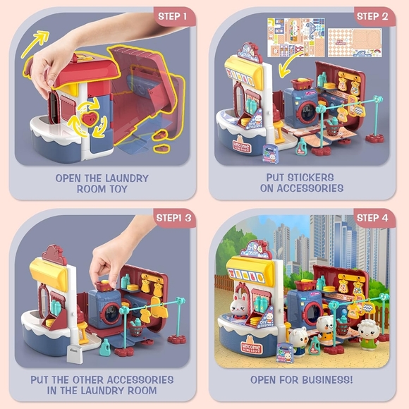 Large family laundry Kids Toddlers Pretend Play Toy, 57 Pcs Role-play Playsets - Picture 6 of 8